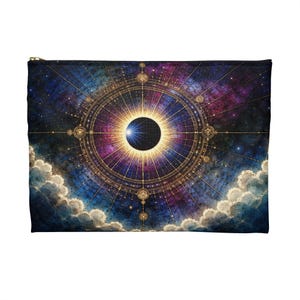 Celestial Eclipse Accessory Pouch, Astrology Moon Makeup Bag, Galaxy Organizer