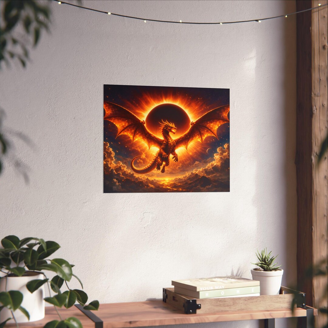 Fantasy Fire Dragon Eclipse Art Print, Mythical Wall Décor - Etsy