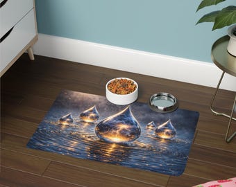 Mata do karmienia zwierząt Storm Lightning, mata dla psa i kota Fantasy Water Drops