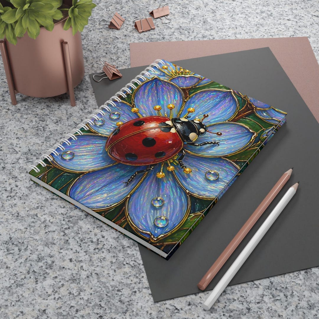 Ladybug Notebook Ladybug Floral Notebook, Stained Glass Journal, Botanical Spiral ...
