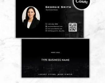 Editable Real Estate Business Card Template, Minimalist Canva Design, Instant Download