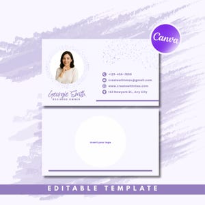 Edytowalna fioletowa wizytówka, nowoczesny minimalistyczny design, szablon Canva, natychmiastowe pobranie, cyfrowa wizytówka