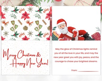 Printable Folded Christmas & New Year Card, Holiday Greeting, Instant Download