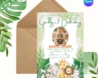 Jungle Safari Themed Invitation | Editable Canva Template | Digital Download