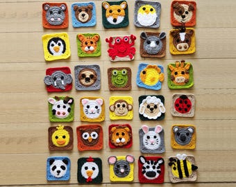 Animal Granny Squares Crochet Patterns: 30 Designs (PDF Pattern)