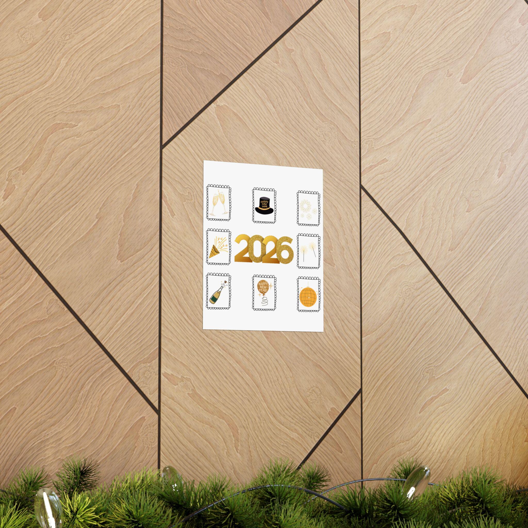 Discover Happy New Year 2026 Poster Print New Years Eve Party Decor Champagne Celebration Art Gold and Bold 2026