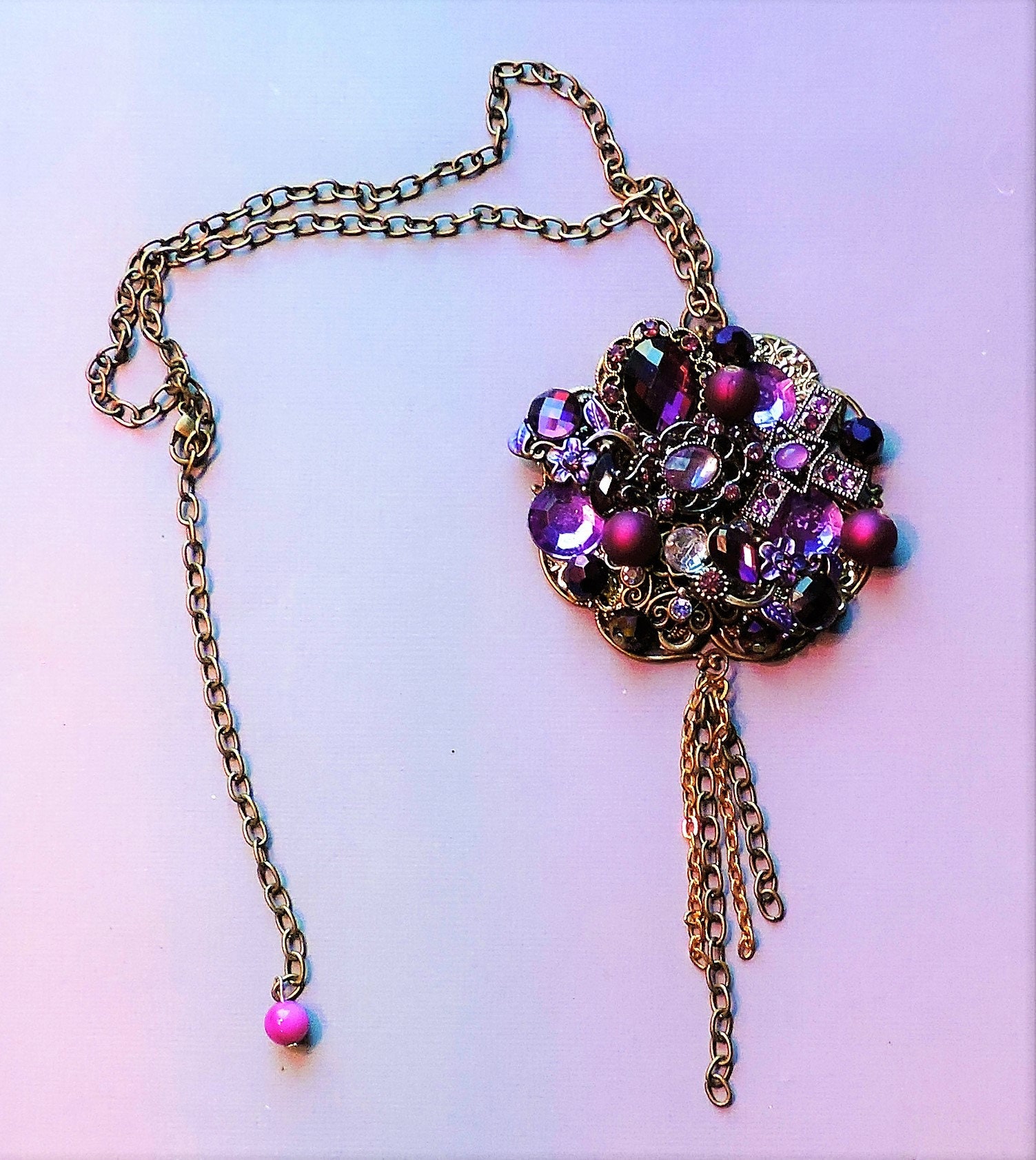 Purple necklace Purple collage necklace Purple pendant Etsy
