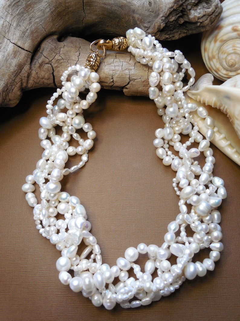 Real pearl necklace Multi strand pearl necklace Freshwater Etsy