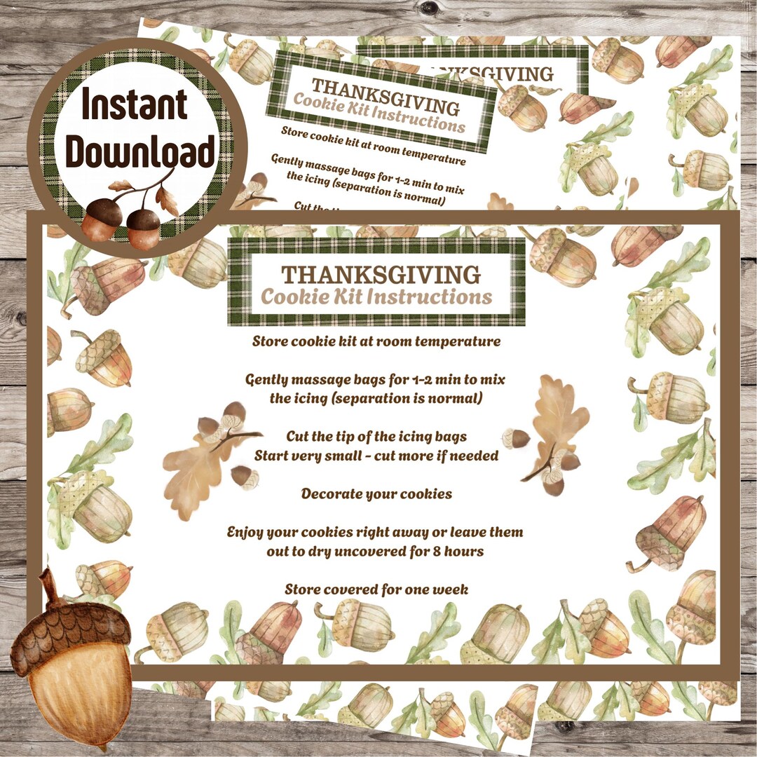 Thanksgiving Cookie Kit Instructions – Printable Guide (digital ...