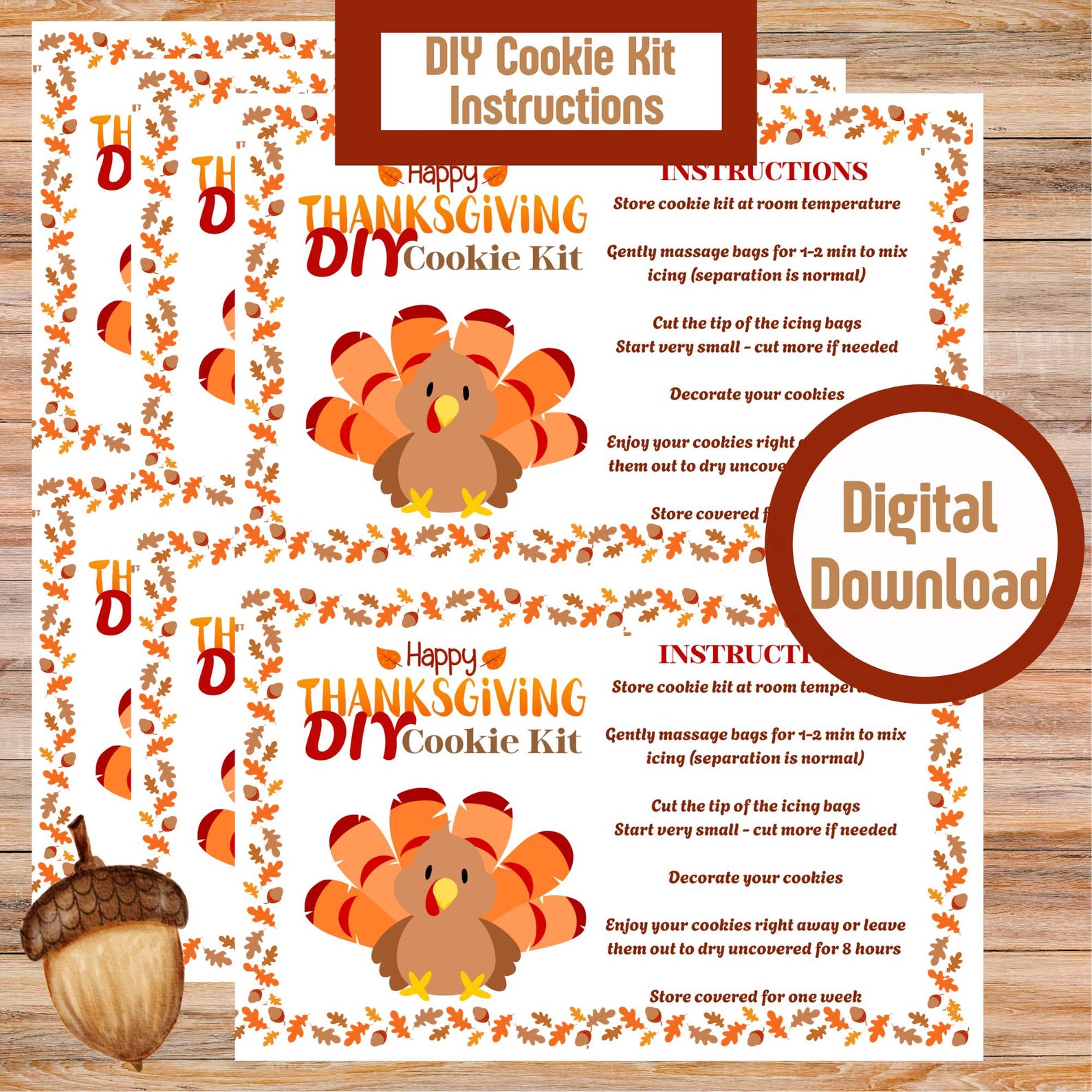 Thanksgiving Cookie Kit Instructions – Printable Guide (digital ...