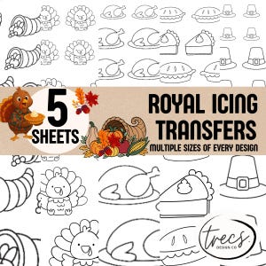 Thanksgiving Royal Icing Transfer Sheets, Printable Cookie Decorating Templates, Fall Royal Icing Transfers, Thanksgiving Cookie Templates