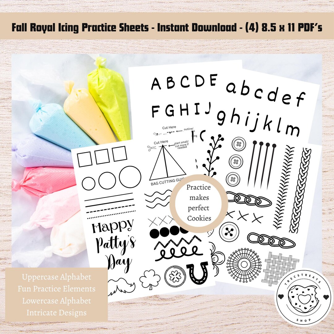 Royal Icing Practice Sheets Cookie Decorating Templates (4 PDF), St