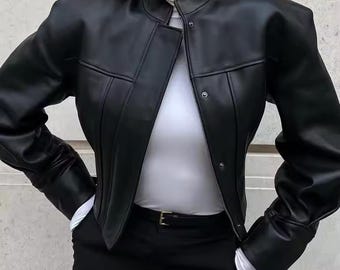 Slim Fit Faux Leather Cropped Moto Jacket | Women's Biker Jacket