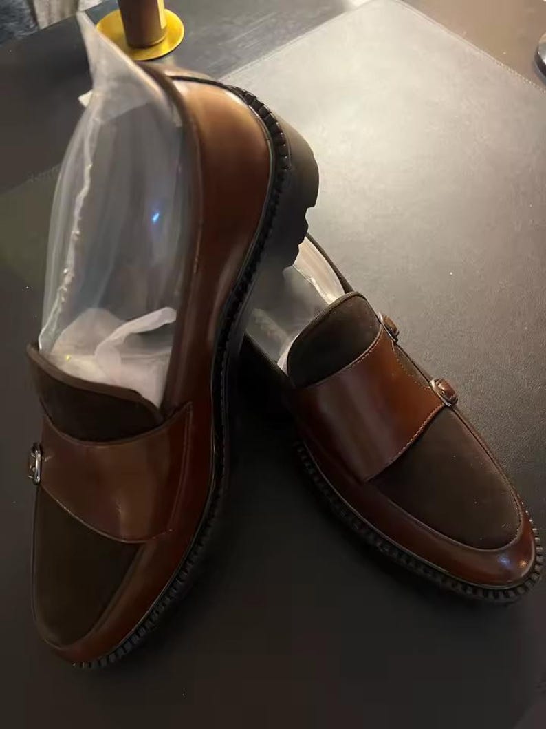 Men’s British Style Thick-Soled Loafers - Brown Split Leather Business Shoes - Fashion Luxury Slip-On Casual Loafers - Hand-Stitched Formal Dress Shoes - Thick Sole Men's Slip-Ons