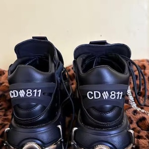 Women’s Black Punk Platform Sneakers - 6cm Gothic Metal Decor Motorcycle Boots - Lace-Up Rock Style Ankle Boots - High Heel PU Leather Platform Shoes - Industrial Punk Streetwear Booties