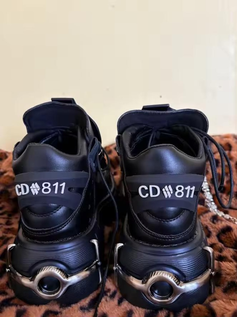 Women’s Black Punk Platform Sneakers - 6cm Gothic Metal Decor Motorcycle Boots - Lace-Up Rock Style Ankle Boots - High Heel PU Leather Platform Shoes - Industrial Punk Streetwear Booties