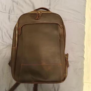 Men's Vintage Crazy Horse Coffee Leather Backpack | Genuine Cowhide Laptop Rucksack (20-35L)