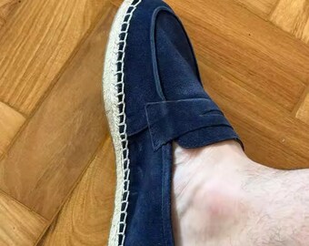 Men's Cow Suede Leather Jute Espadrilles Casual Loafers | Breathable Hemp Insole Summer Resort Moccasins