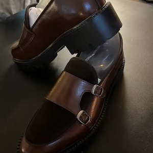 Men’s British Style Thick-Soled Loafers - Brown Split Leather Business Shoes - Fashion Luxury Slip-On Casual Loafers - Hand-Stitched Formal Dress Shoes - Thick Sole Men's Slip-Ons