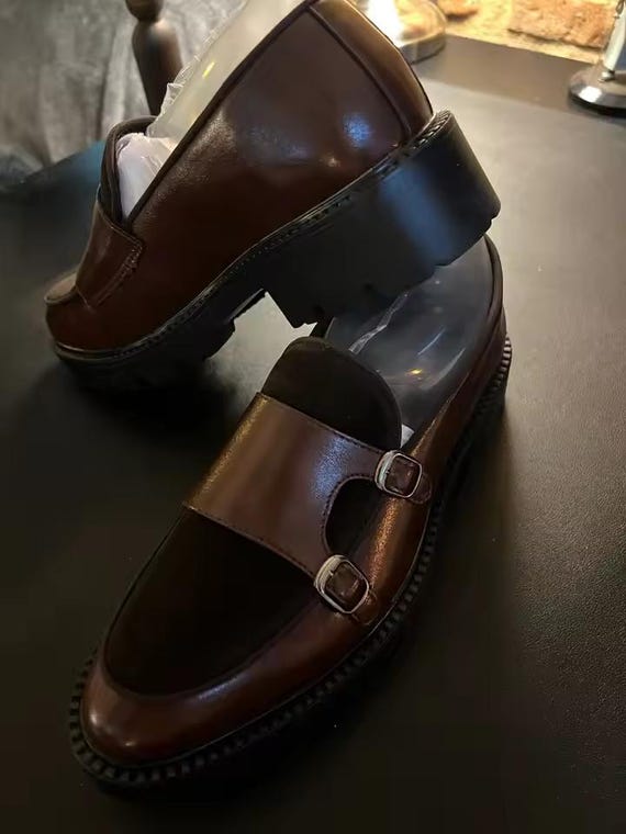 Men’s British Style Thick-Soled Loafers | Brown Split Leather Business Shoes