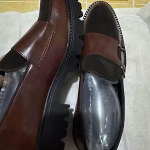Men’s British Style Thick-Soled Loafers - Brown Split Leather Business Shoes - Fashion Luxury Slip-On Casual Loafers - Hand-Stitched Formal Dress Shoes - Thick Sole Men's Slip-Ons