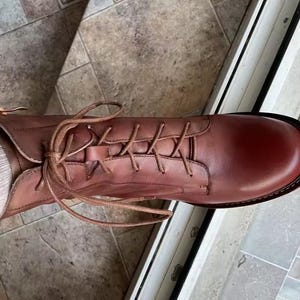 Genuine Leather Winter Round Toe Thick Heel Lace Up Retro Platform Ankle Boots for Women