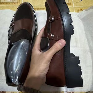 Men’s British Style Thick-Soled Loafers - Brown Split Leather Business Shoes - Fashion Luxury Slip-On Casual Loafers - Hand-Stitched Formal Dress Shoes - Thick Sole Men's Slip-Ons
