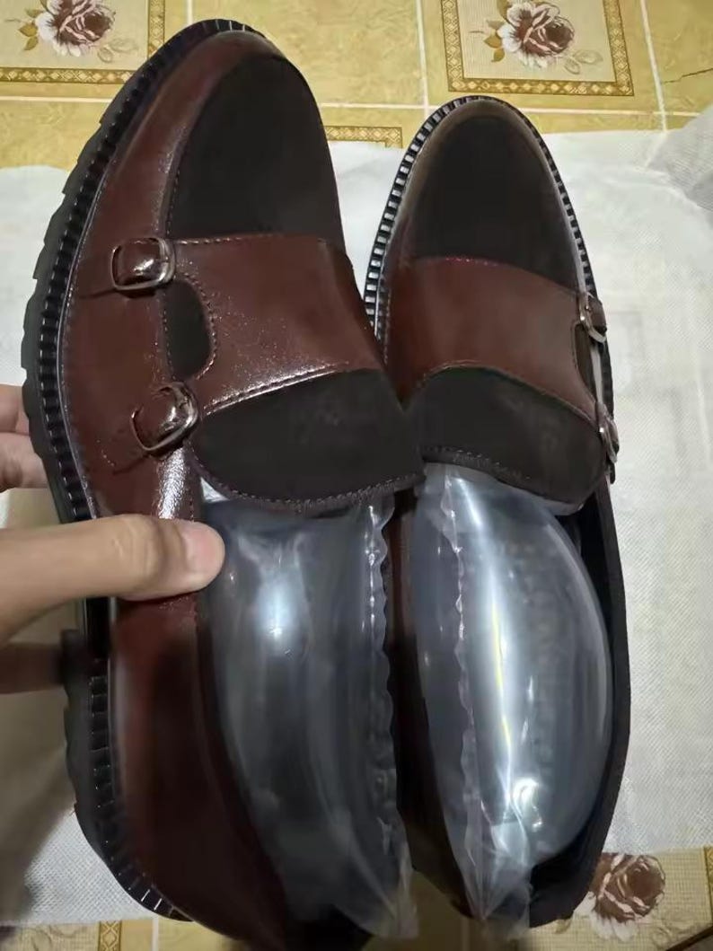 Men’s British Style Thick-Soled Loafers - Brown Split Leather Business Shoes - Fashion Luxury Slip-On Casual Loafers - Hand-Stitched Formal Dress Shoes - Thick Sole Men's Slip-Ons