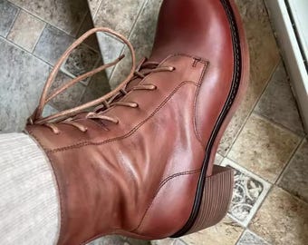 Genuine Leather Winter Round Toe Thick Heel Lace Up Retro Platform Women Ankle Boots