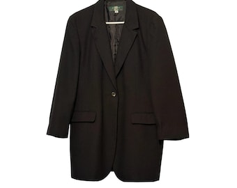 Blazer Orvis para mujer, talla 16, negro, estilo profesional, con un solo botón frontal, forrado, fabricado en EE. UU., estilo vintage.