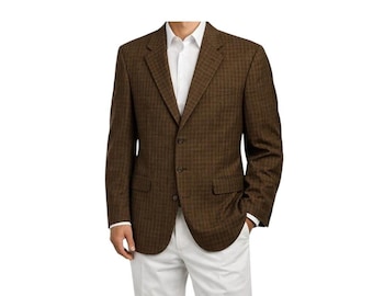 Vintage Joseph Abboud Sport Coat 40R Brown Windowpane Wool Nordstro 3 Button 90s