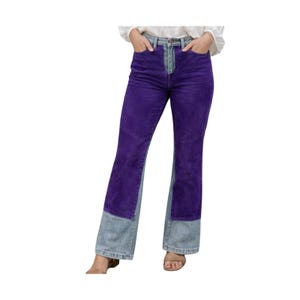 Vintage Y2K Patchwork Jeans Purple Suede Denim Pants Womens Size 4 Colorblock