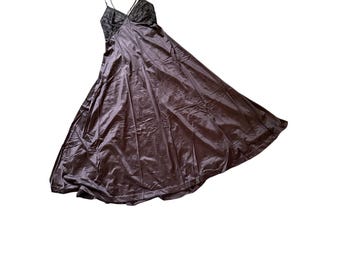 Vintage Lily of France Nachthemd Größe S Schwarz Nylon Spitze Satin Maxi Negligee USA