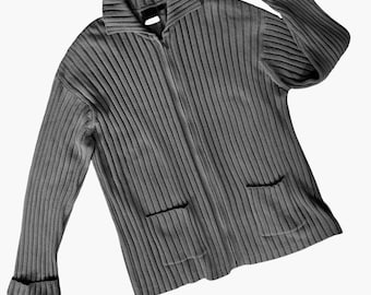 Country Road Tröja Herr L Grå Dragkedja Framtill Stretchig Ribbad Vintage 90-tal