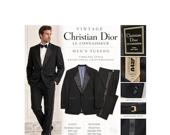Vintage Christian Dior Le Connaisseur Black Tuxedo Suit 46L W36-38 L30 Pristine