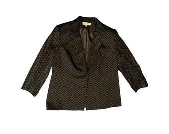 Blazer Lord & Taylor 16W Nero con motivo a spina di pesce e chevron, giacca con un solo bottone, stile Y2K Lux