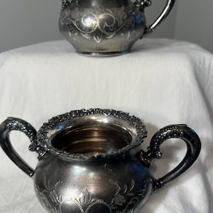 Antike Van Bergh Silberplatte Vierfach Platte Zucker und Milchkännchen Set 1898 Paten