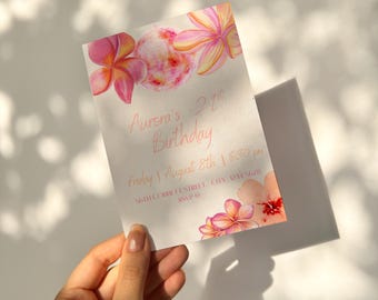 Editable 21st Birthday Invitation | Pink Floral Disco Ball Party Invite | Printable Tropical Birthday Template