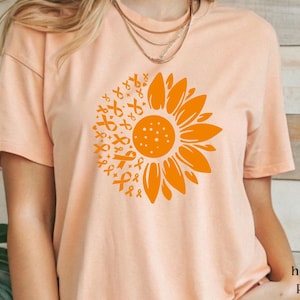 Leukemia Orange Sunflower Shirt, Leukemia Support Shirt, Leukemia Cancer Awareness Gift, Orange Ribbon Cancer Warrior Leukemia Survivor Tee