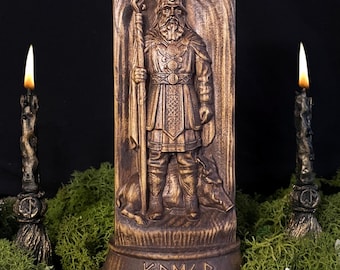 Estatua de Freyr hecha a mano en madera de fresno – Figura de dios nórdico, decoración vikinga
