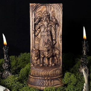 Odin Wooden Norse God Statue – Viking Allfather Figurine | Pagan Altar Decor | Norse Mythology Gift | Handmade Viking Decor
