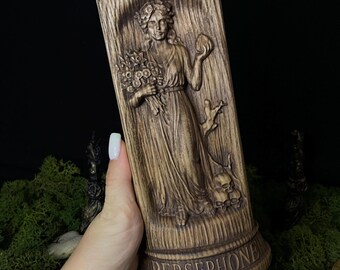 Persephone Wooden Statue – Greek Goddess of Spring & the Underworld, Pagan Altar Decor