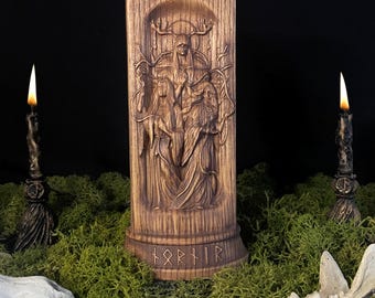 Handmade Wooden Norns Statue – Norse Goddess Figurine, Viking Altar Decor