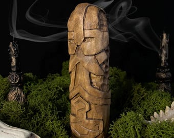 Hand Carved Thor Wooden Statue – Norse Mythology Decor
