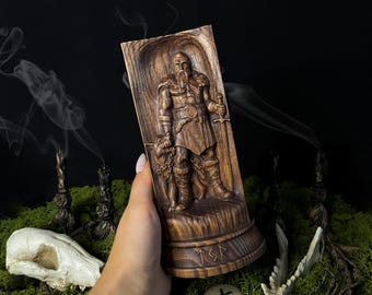 Estatua de madera de Tyr hecha a mano – Figura del dios nórdico, decoración de altar vikingo