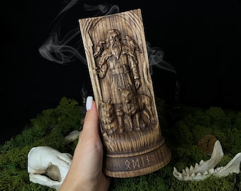 Statue de dieu nordique en bois - Odin. Figurine dieu scandinave païen viking