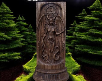 Lilith Wooden Statue – Dark Goddess Pagan Altar Figurine
