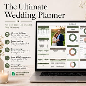 Wedding Planning Spreadsheet for Google Sheets - Budget Tracker, Guest List, RSVP Manager, Seating Chart, Timeline, Vendor Planner