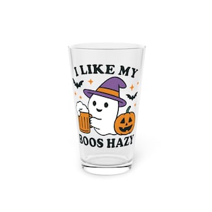 Halloween Pint Glass: Spooky Ghost, Witch Hat & Bats Barware