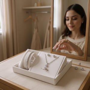 Parure Bijoux Femme – Collier, Bague, Bracelet et Boucles d’oreilles ACIER INOXYDABLE - Bijoux Élégants Argent/Rose Or